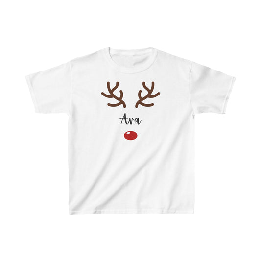 Personalized Christmas Reindeer Kids Tee, Holiday Gift, Children's Festive Shirt, Cute Tee for Winter, Custom Name T-Shirt