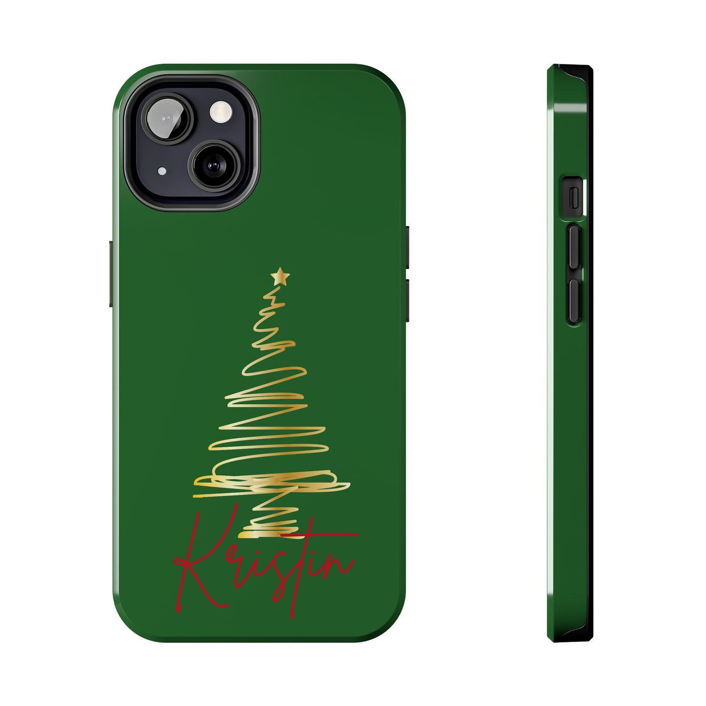 Personalized Christmas Tree Phone Case- Green and Gold