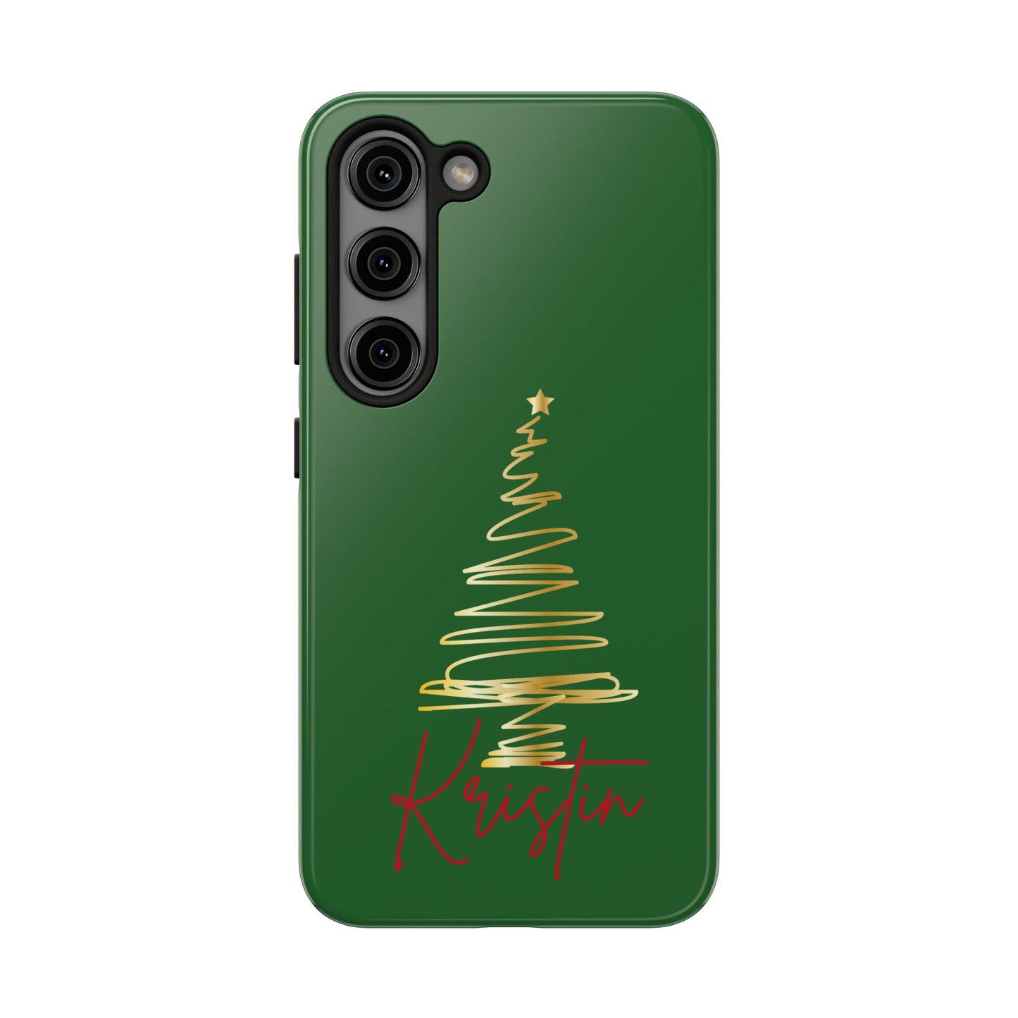 Personalized Christmas Tree Phone Case- Green and Gold