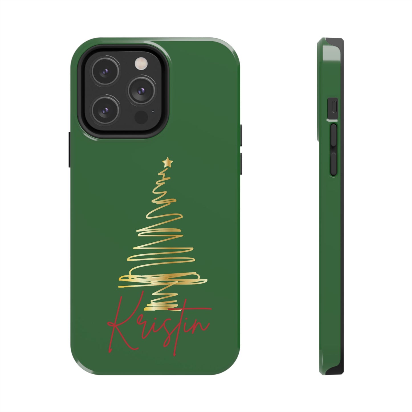 Personalized Christmas Tree Phone Case- Green and Gold