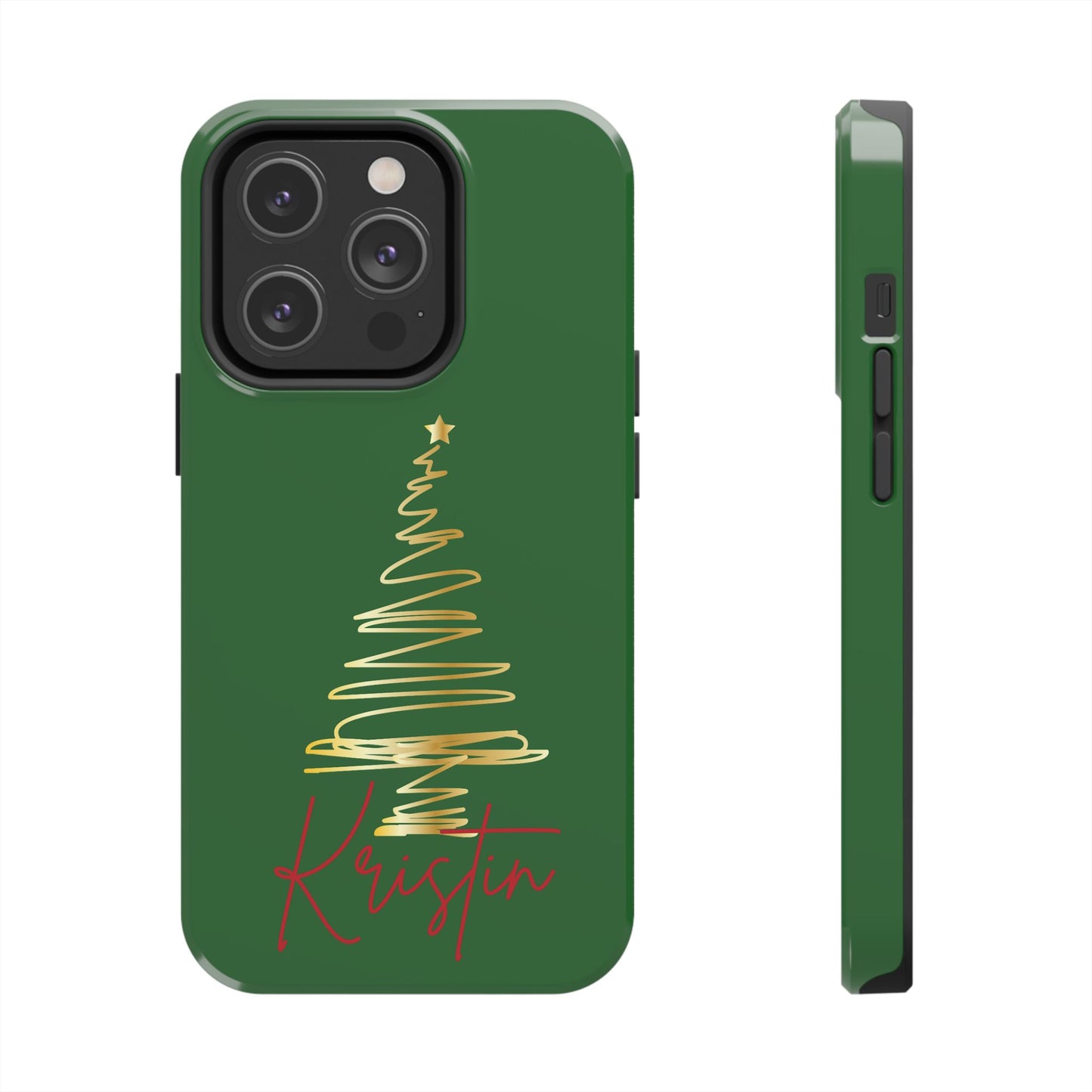 Personalized Christmas Tree Phone Case- Green and Gold