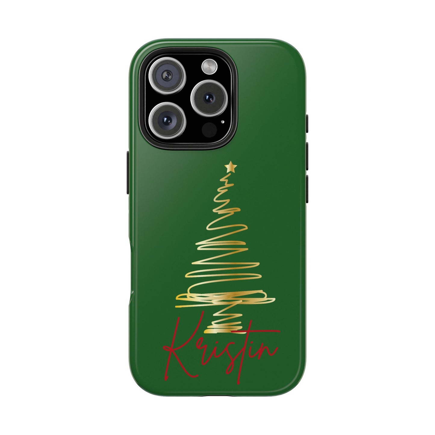 Personalized Christmas Tree Phone Case- Green and Gold