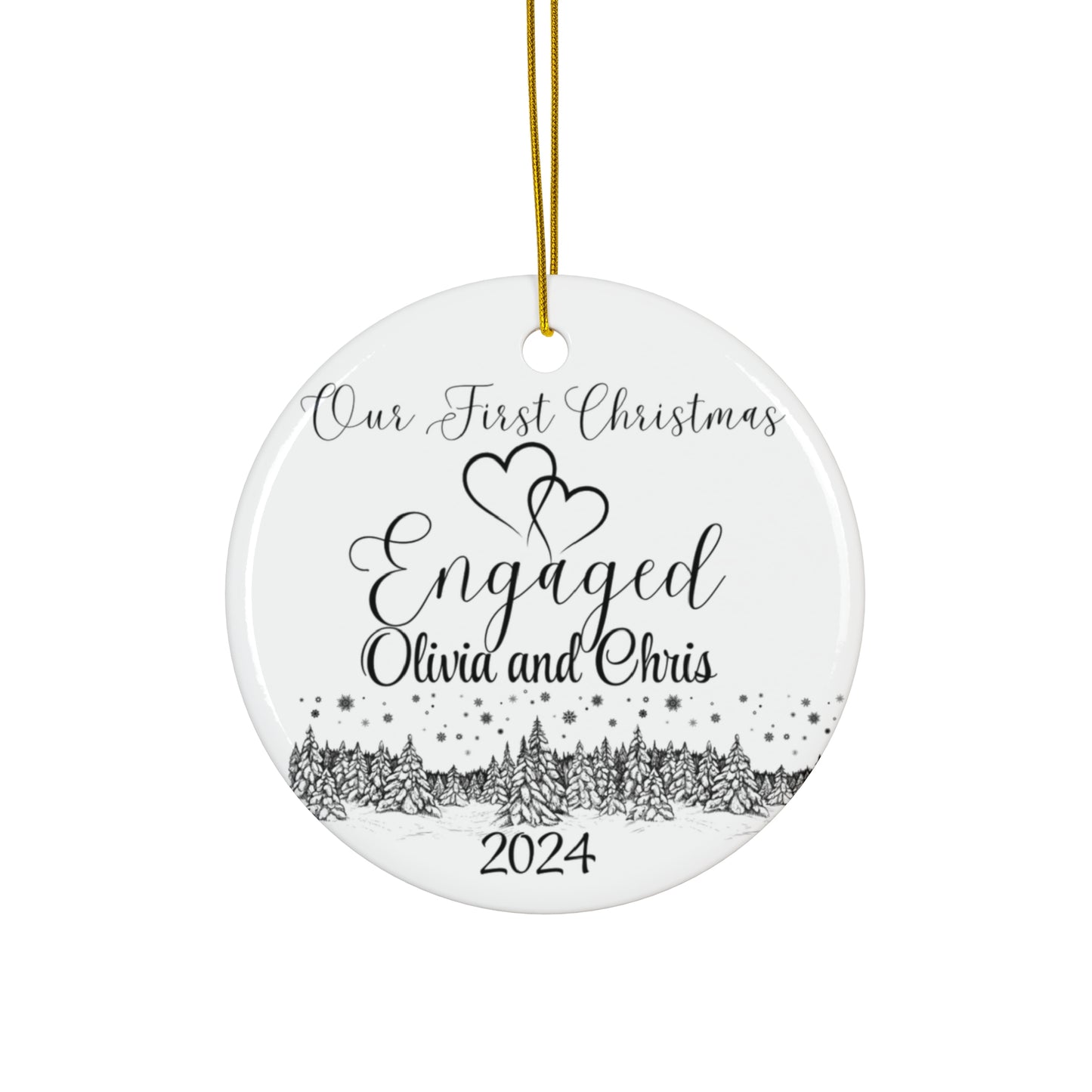 Engaged Christmas Ceramic Ornament - Personalized Wedding Keepsake 2024