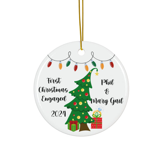 Personalized Engagement Christmas Ornament, First Christmas Engaged 2024, Holiday Decoration, Unique Gift, Tree Design, Family Keepsake