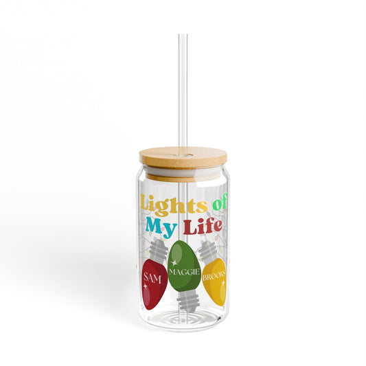 Personalized Holiday Sipper Glass 16oz - 'Lights of My Life' Design