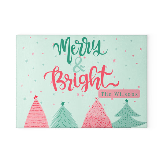 Personalized Holiday Glass Cutting Board – Merry & Bright Design