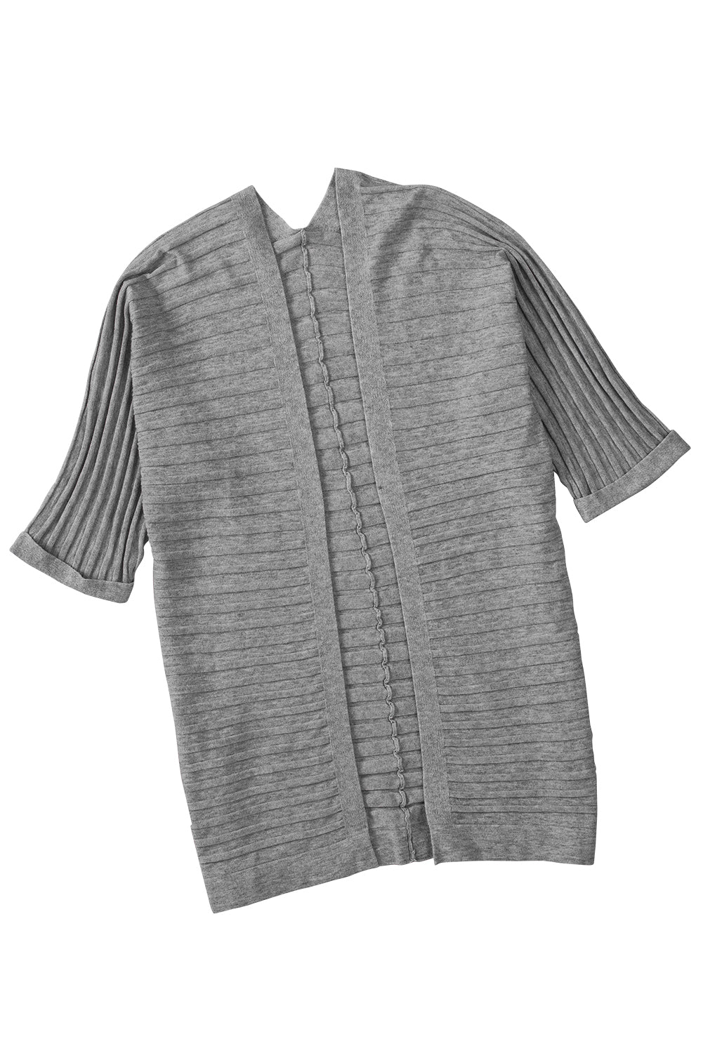 Gray Ribbed Open Front Knit Cardigan