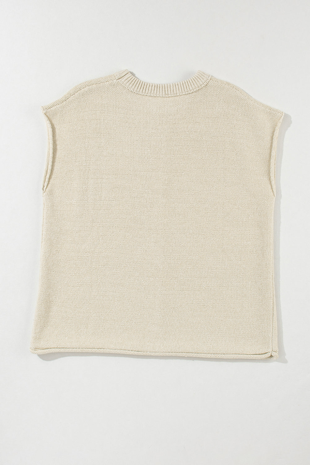 Oatmeal Solid Color Cap Sleeve Knitted Sweater