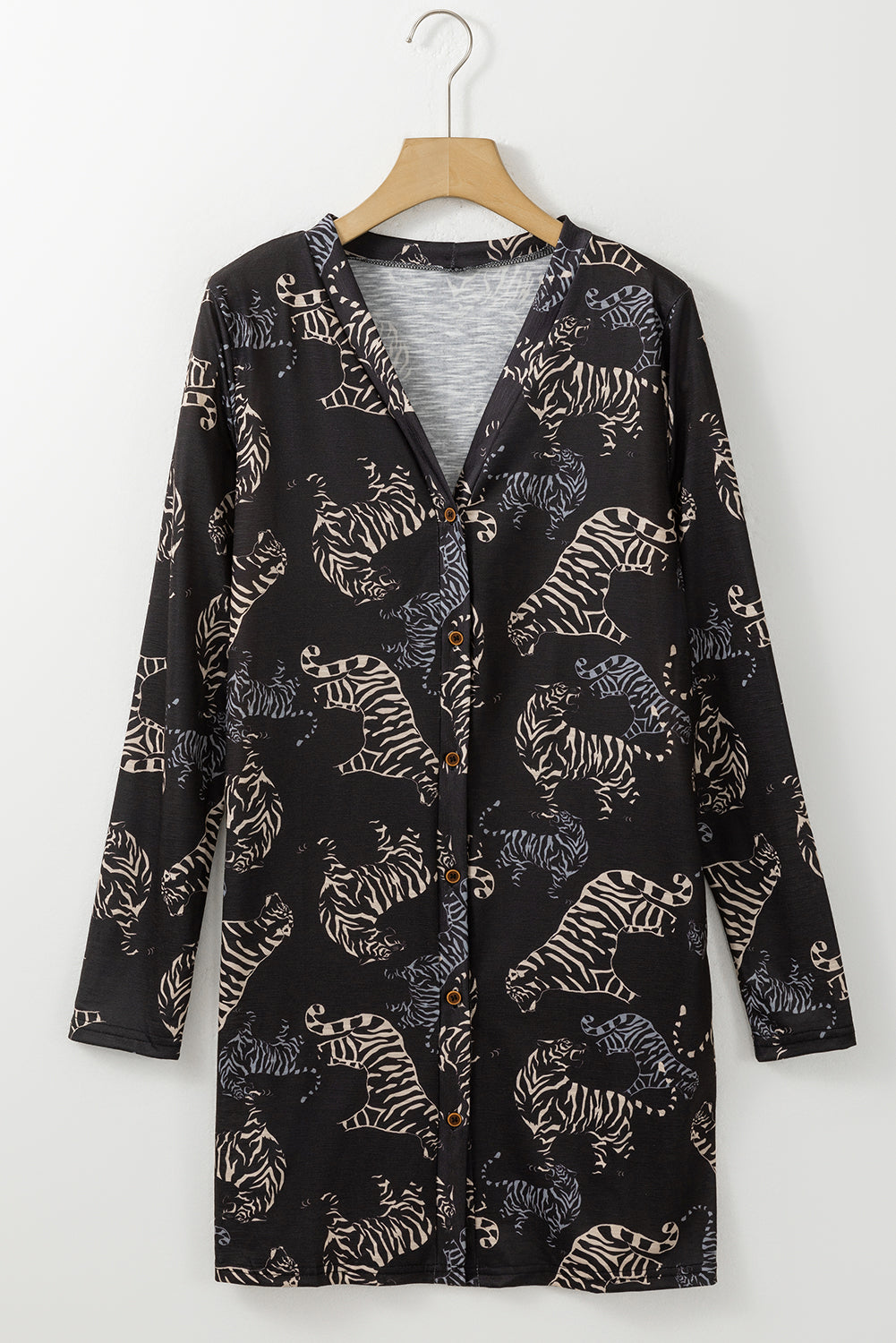 Black Wild Tiger Print Button Front Cardigan