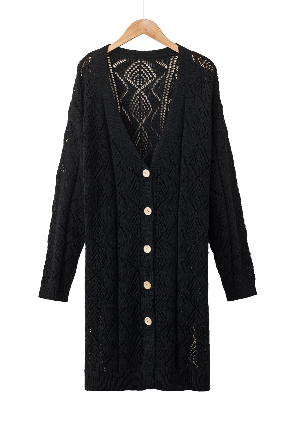 Black Hollow-out Openwork Knit Cardigan