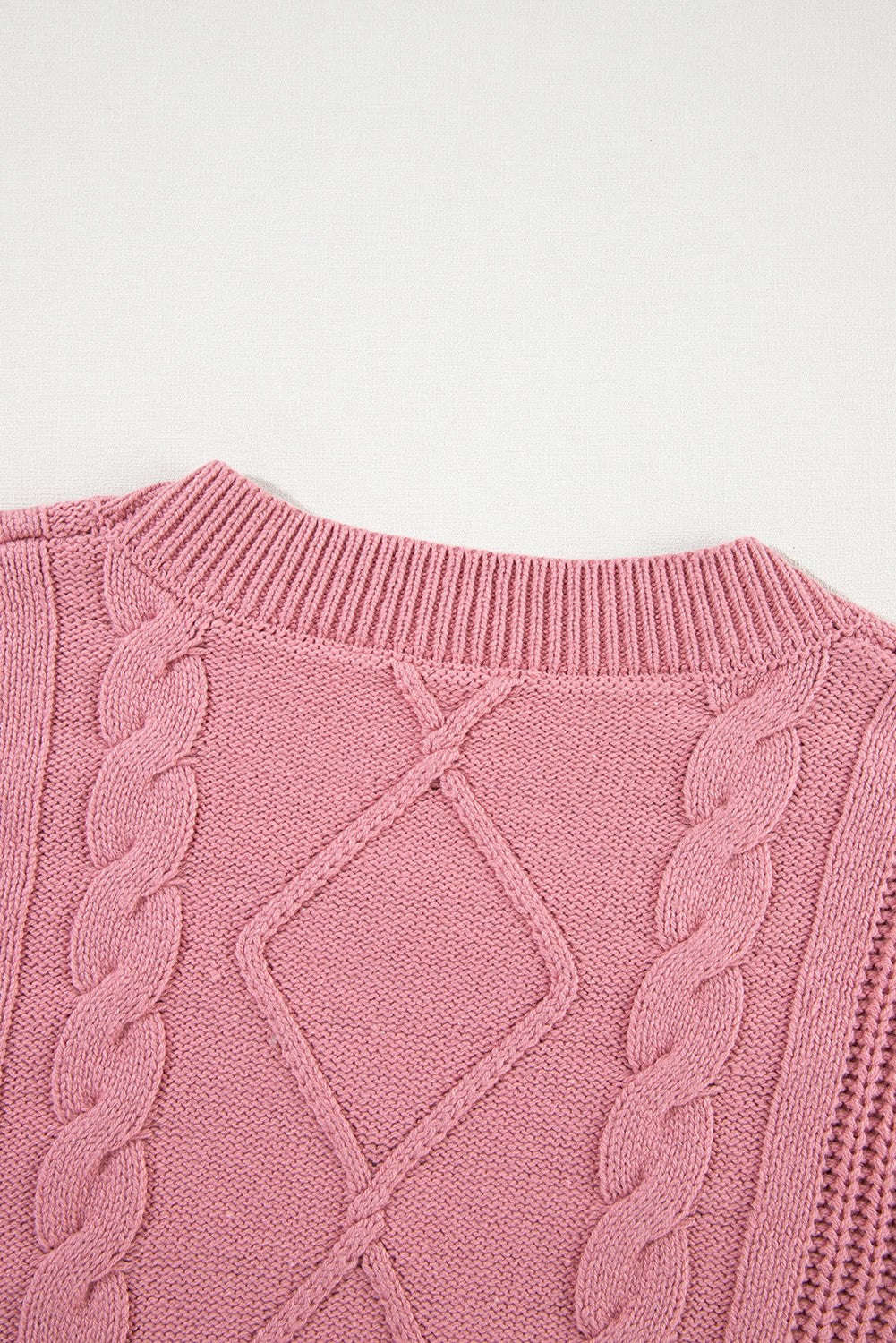 Pink Cable Knit Mixed Textured Short Sleeve Sweater