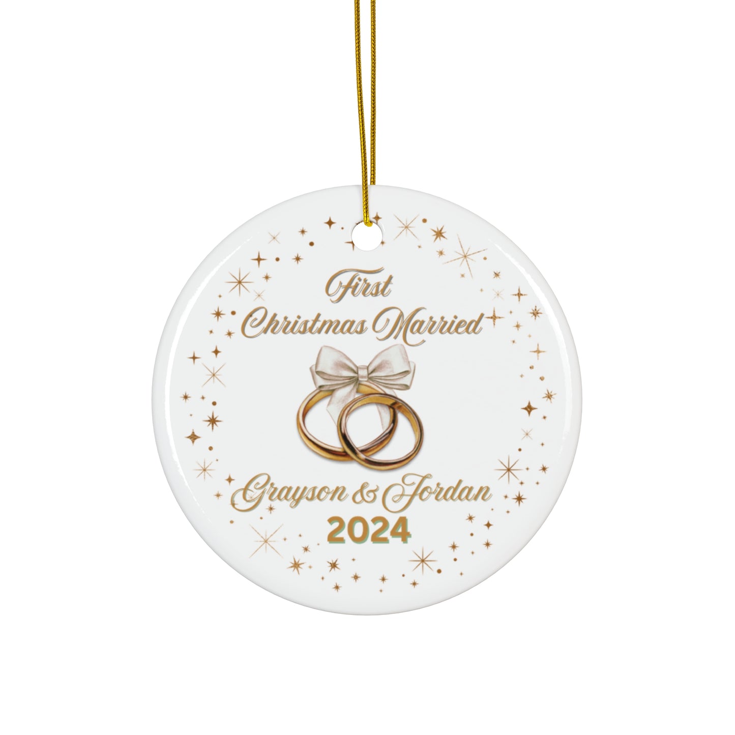 Personalized Wedding Ornament, First Christmas Married, Couples Keepsake, Holiday Decoration, Unique Gift, 2024