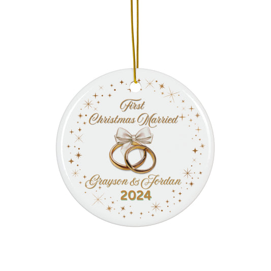 Personalized Wedding Ornament, First Christmas Married, Couples Keepsake, Holiday Decoration, Unique Gift, 2024