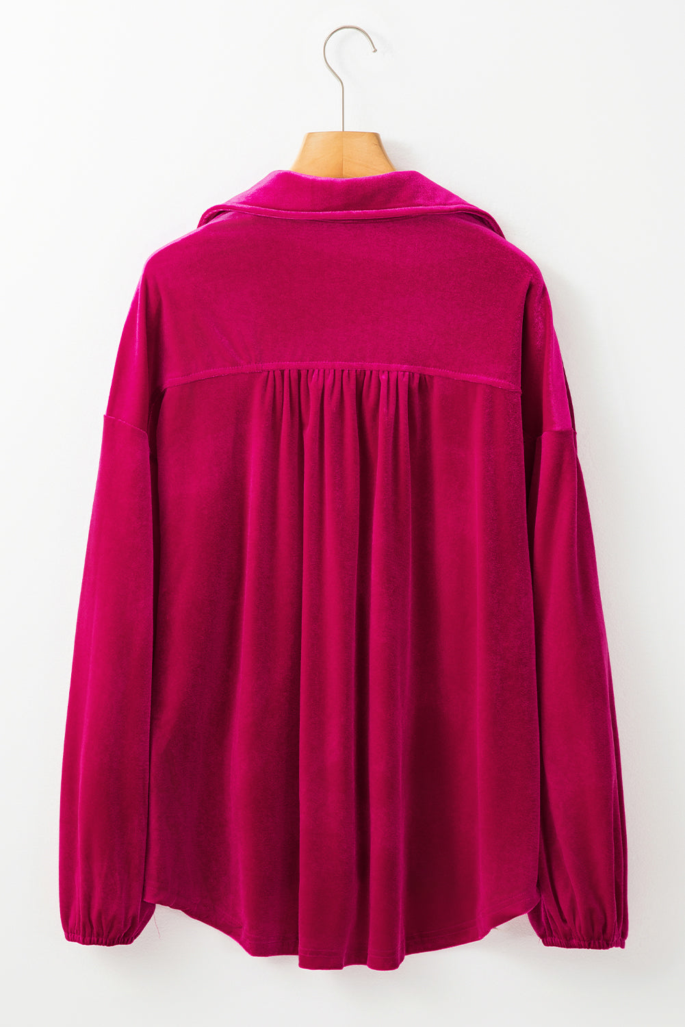 Pitaya Pink Buttoned V Neck Chest Pocket Velvet Shirt