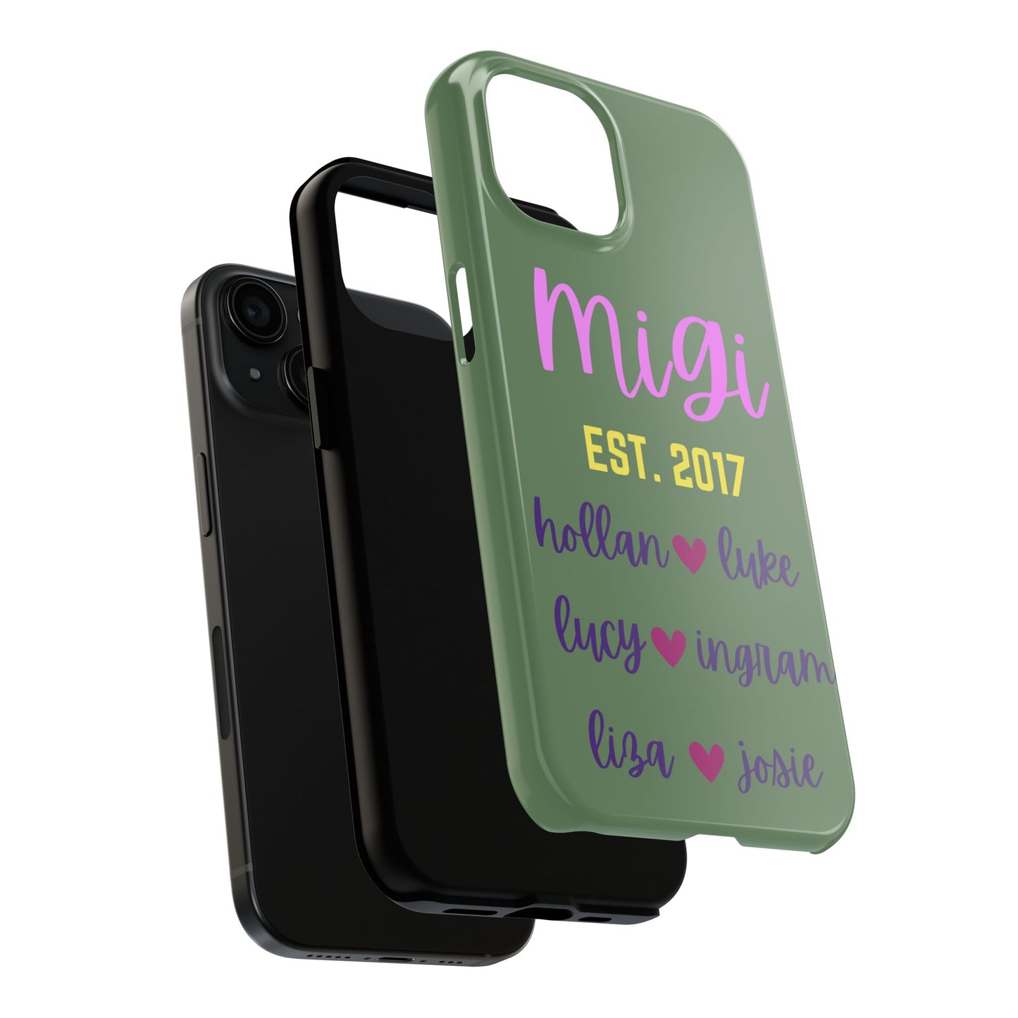 Personalized Tough Phone Case - Custom Name Design with Hearts | Perfect Gift for Family and Friends