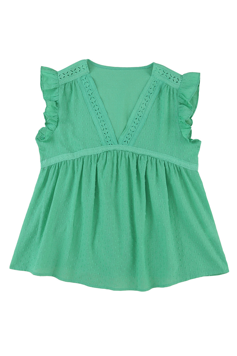 Green Eyelet V Neckline Ruffle Swiss Dot Top