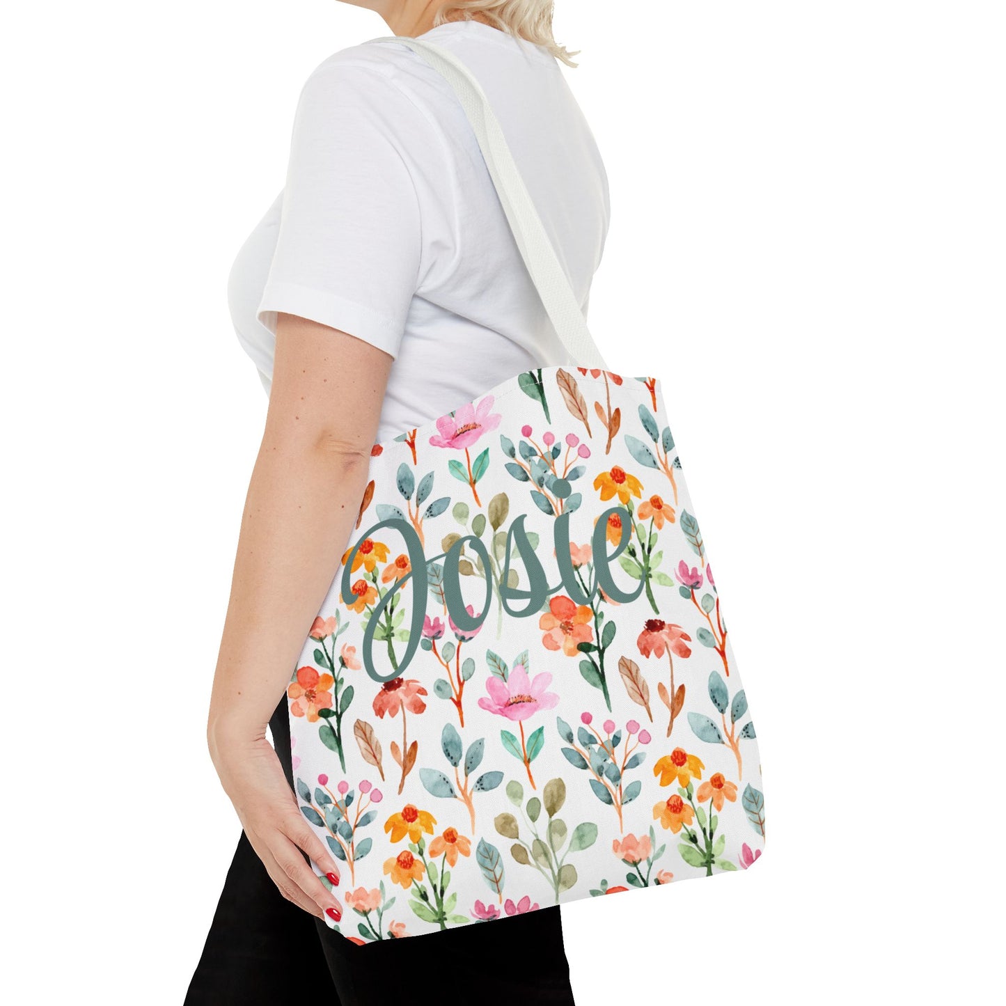 A Personalized Floral Tote Bag - Custom Name Bag for Everyday Use