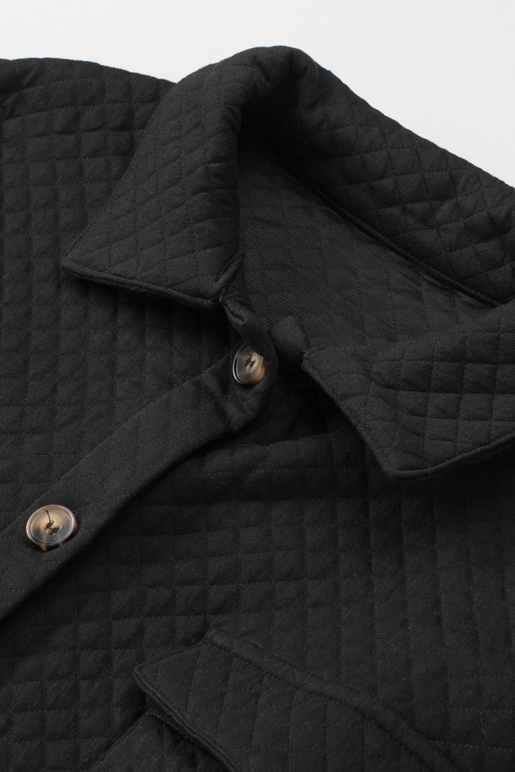 Black Retro Quilted Flap Pocket Button Shacket