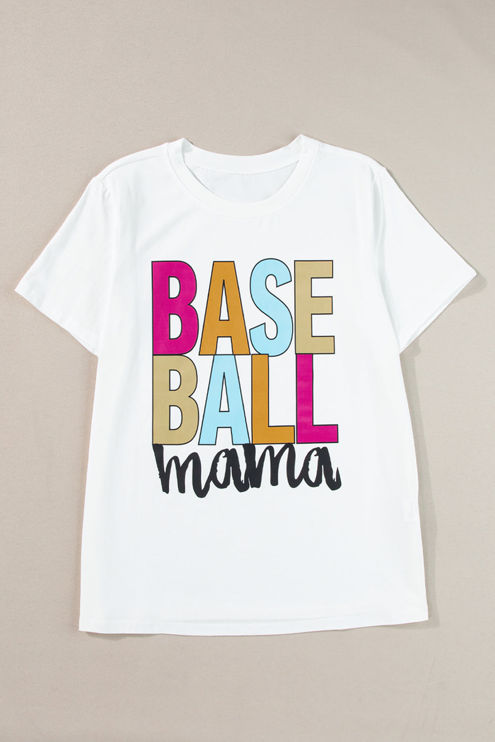 White Baseball Mama Multi Color Graphic Tee