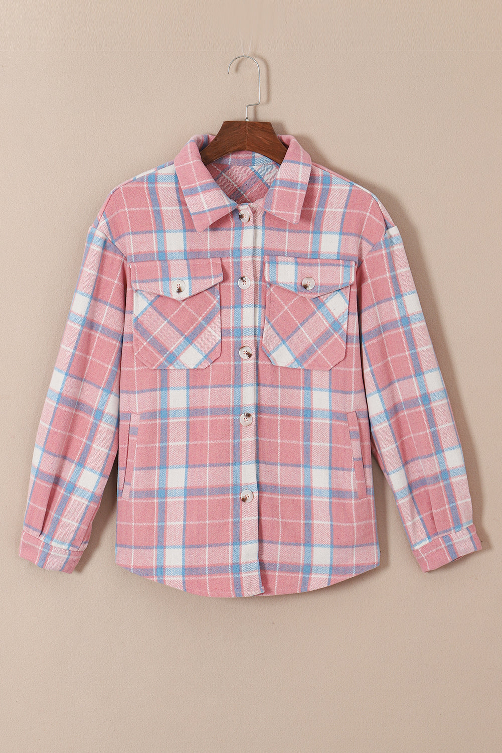 Pink Plaid Flap Pocket Flannel Shacket