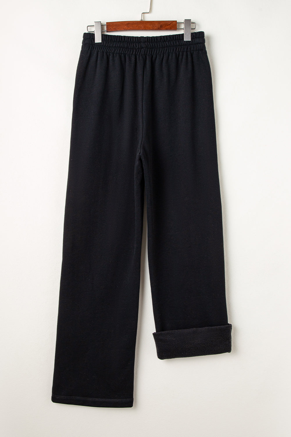 Navy Blue Solid Color Fleece Lined Drawstring Waist Casual Pants