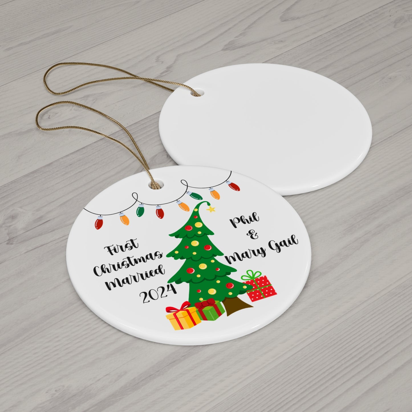 Personalized Ceramic Ornament - First Christmas Married 2024 | Christmas Decor, Wedding Gift, Holiday Keepsake, Custom Gift, Tree Decoration