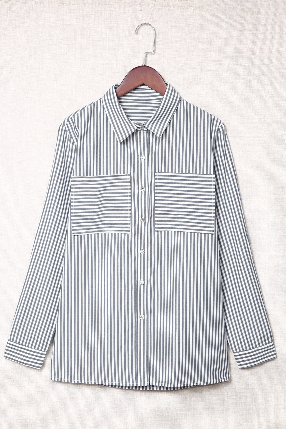 Striped Pocketed Buttons Long Sleeve Shirt