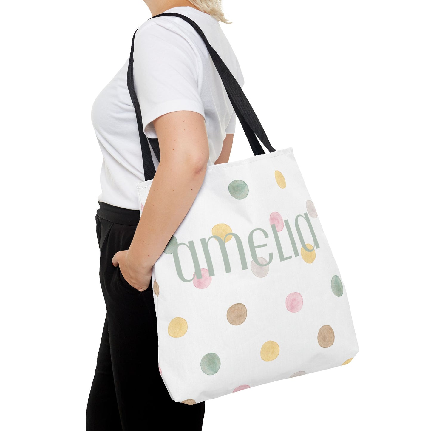 Personalized Polka Dot Tote Bag - Custom Name Bag for Everyday Use