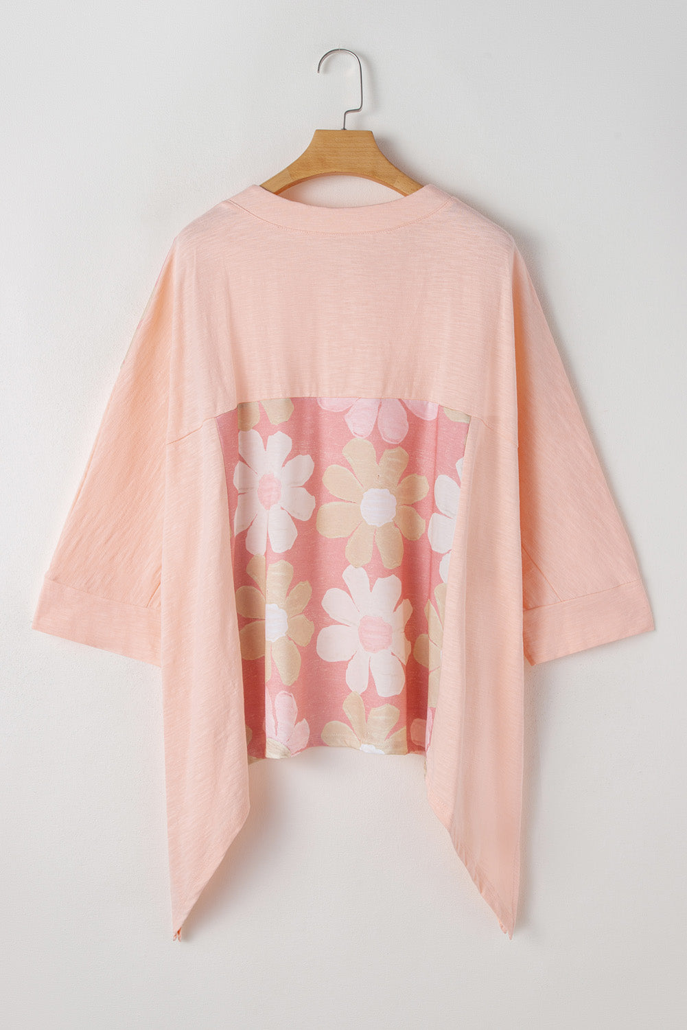 Apricot Pink Plus Size Flower Patchwork High Low Top