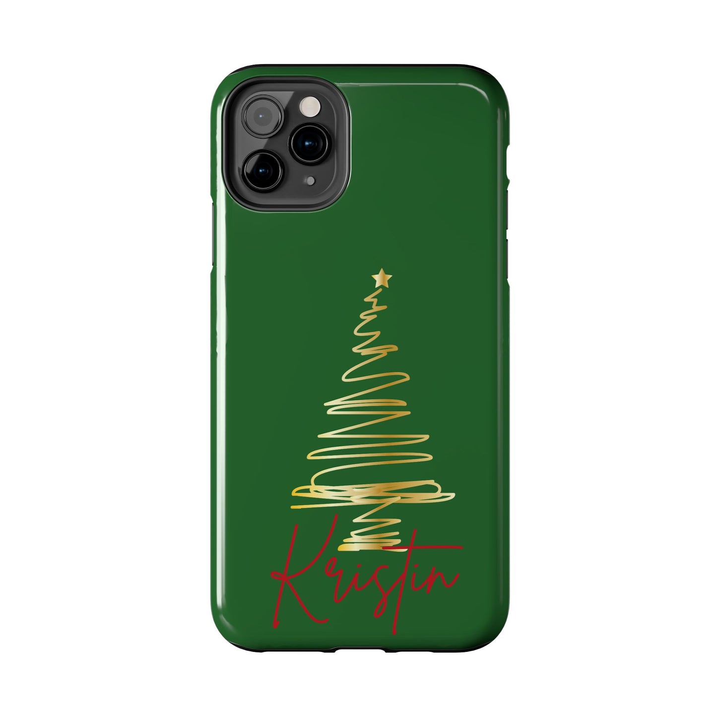 Personalized Christmas Tree Phone Case- Green and Gold