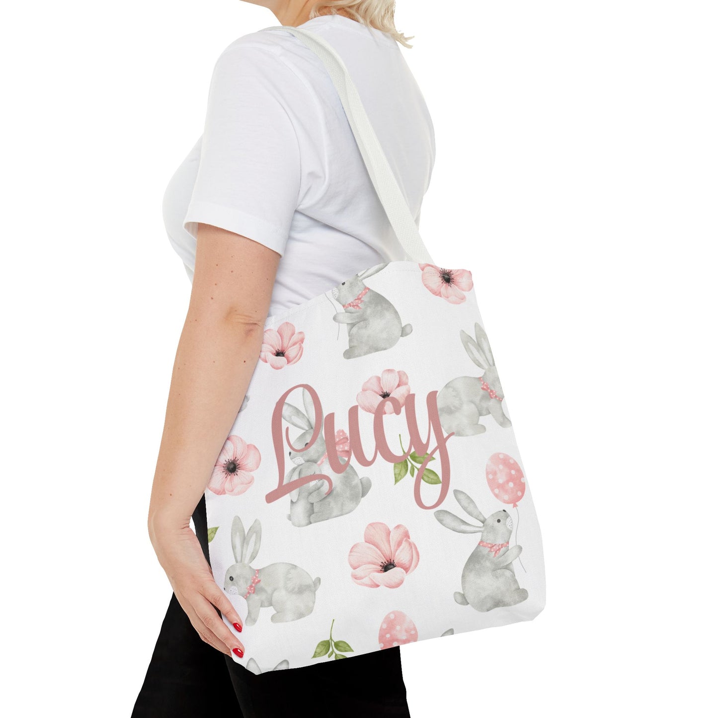 Personalized Bunny Floral Tote Bag - Customizable Tote Bag for Everyday Use