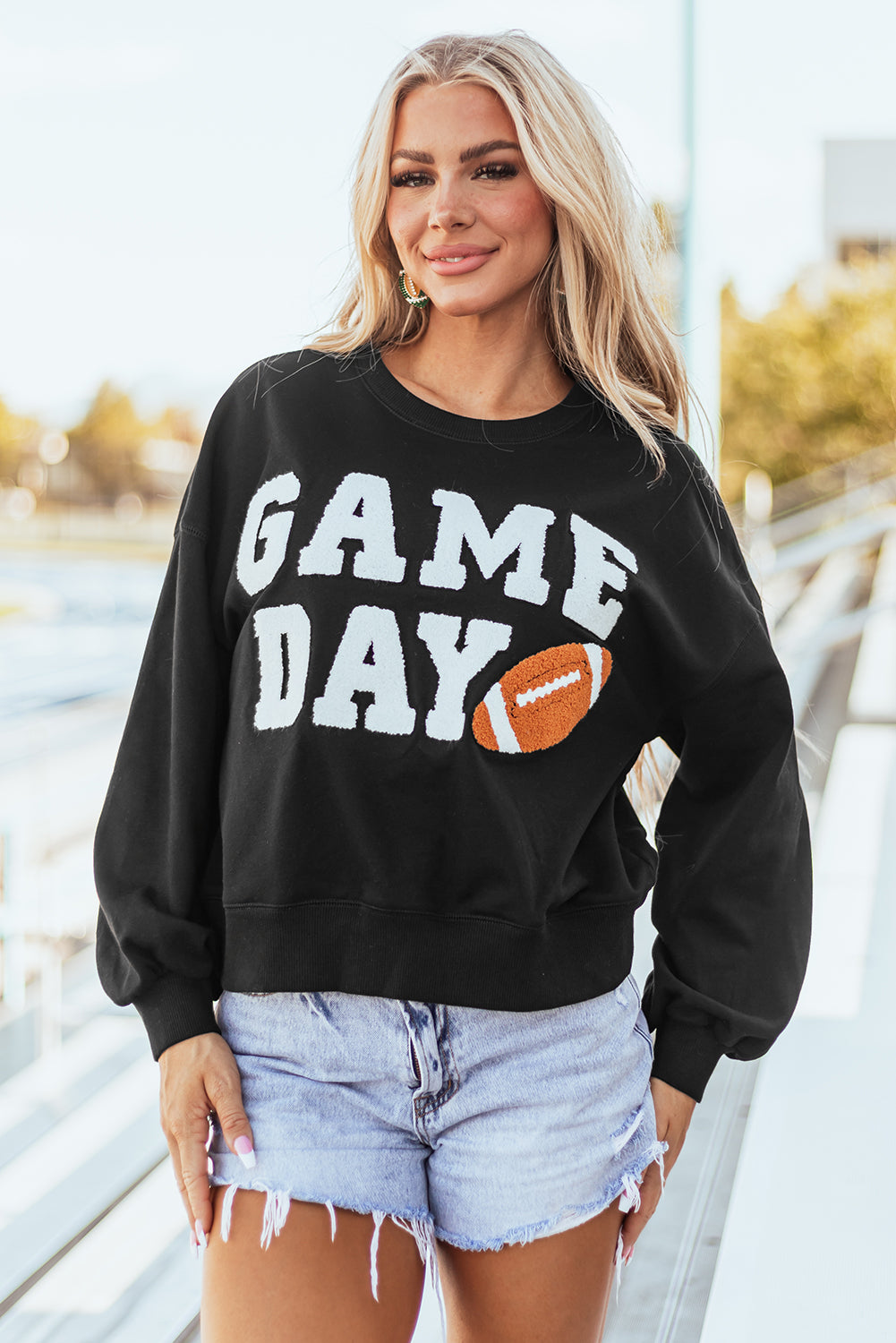 White GAME DAY Graphic Varsity Pullover Sweatshirt