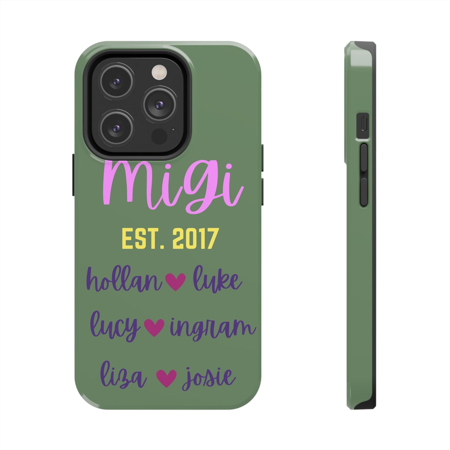 Personalized Tough Phone Case - Custom Name Design with Hearts | Perfect Gift for Family and Friends