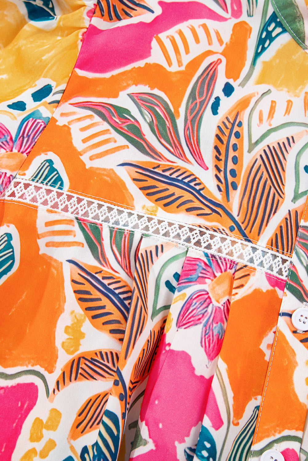 Rose Tropical Vacation Vibe Printed Button Up Short Sleeve Shirt