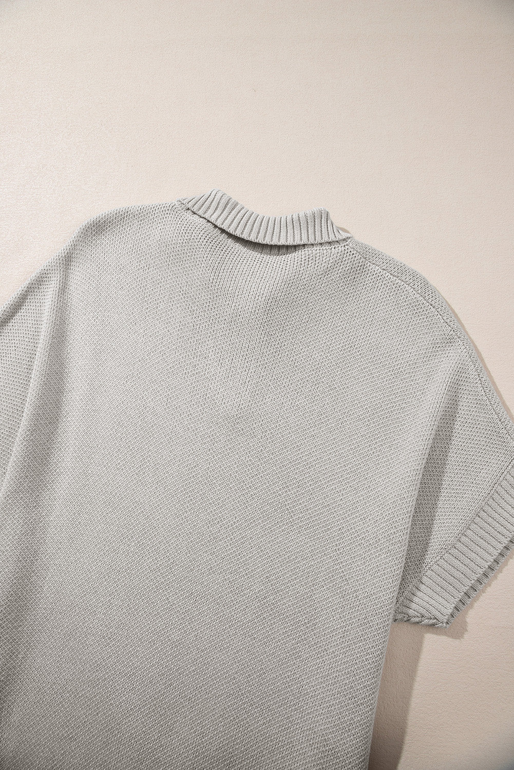 Light Grey Quarter Zip Short Batwing Sleeve Sweater