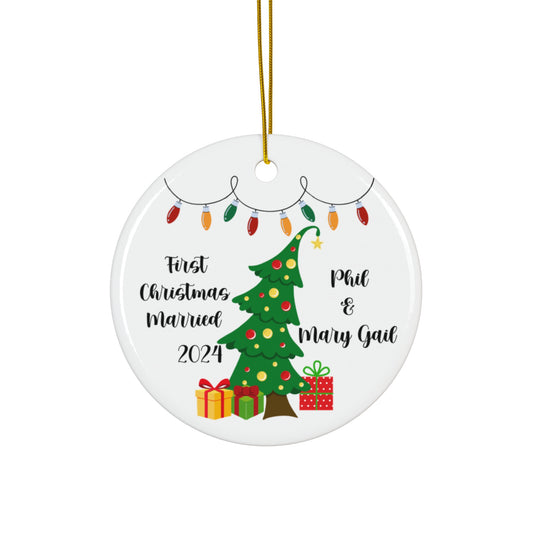 Personalized Ceramic Ornament - First Christmas Married 2024 | Christmas Decor, Wedding Gift, Holiday Keepsake, Custom Gift, Tree Decoration