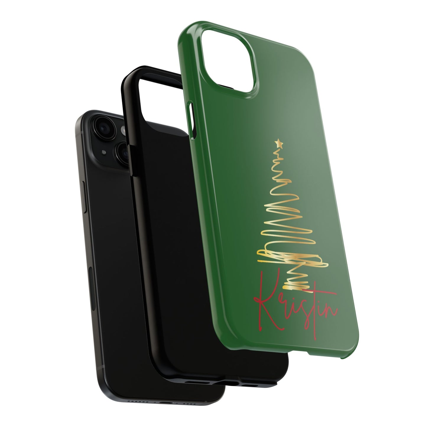 Personalized Christmas Tree Phone Case- Green and Gold