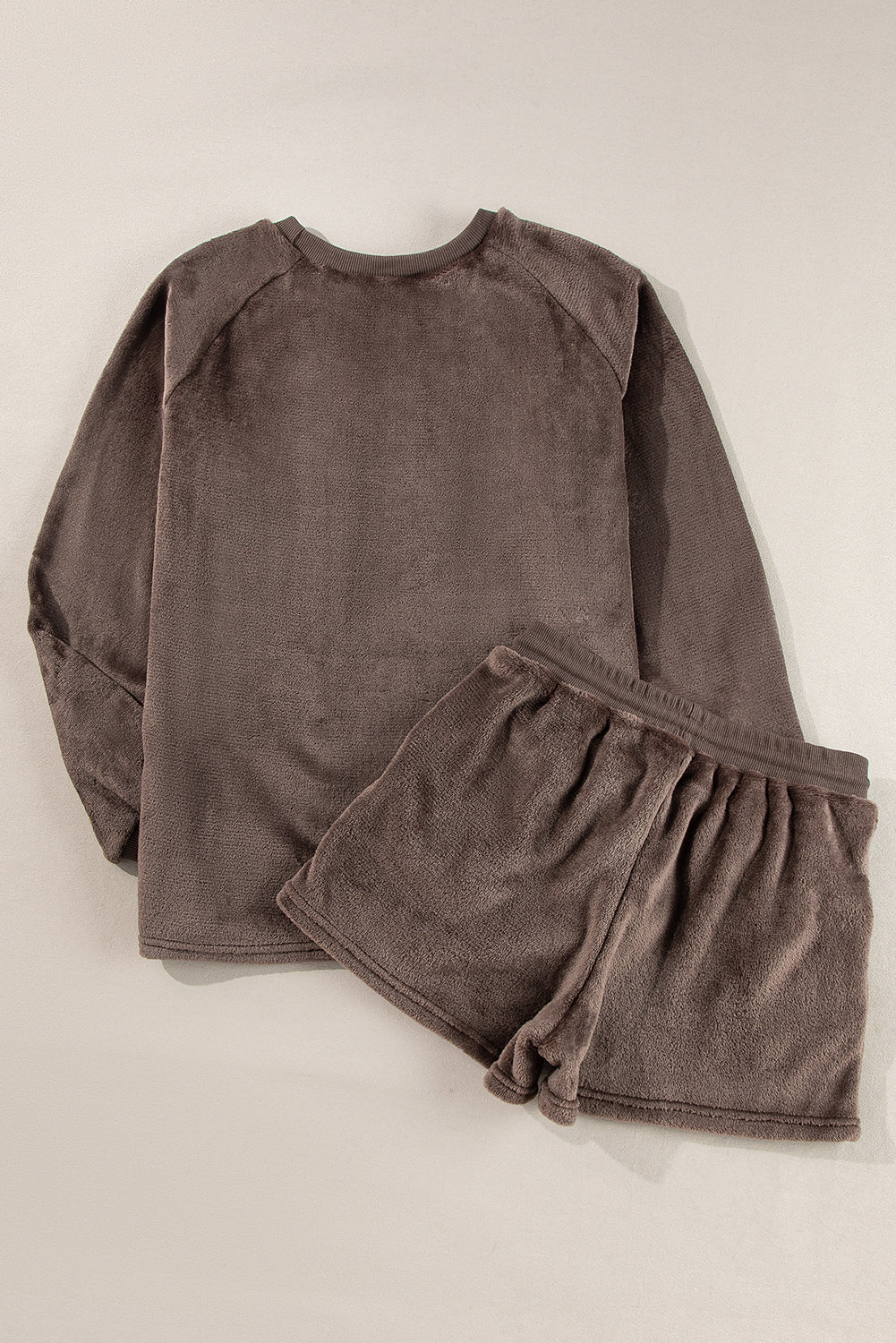 Coffee Solid Loose Fit Two Piece Fleece Lounge Set