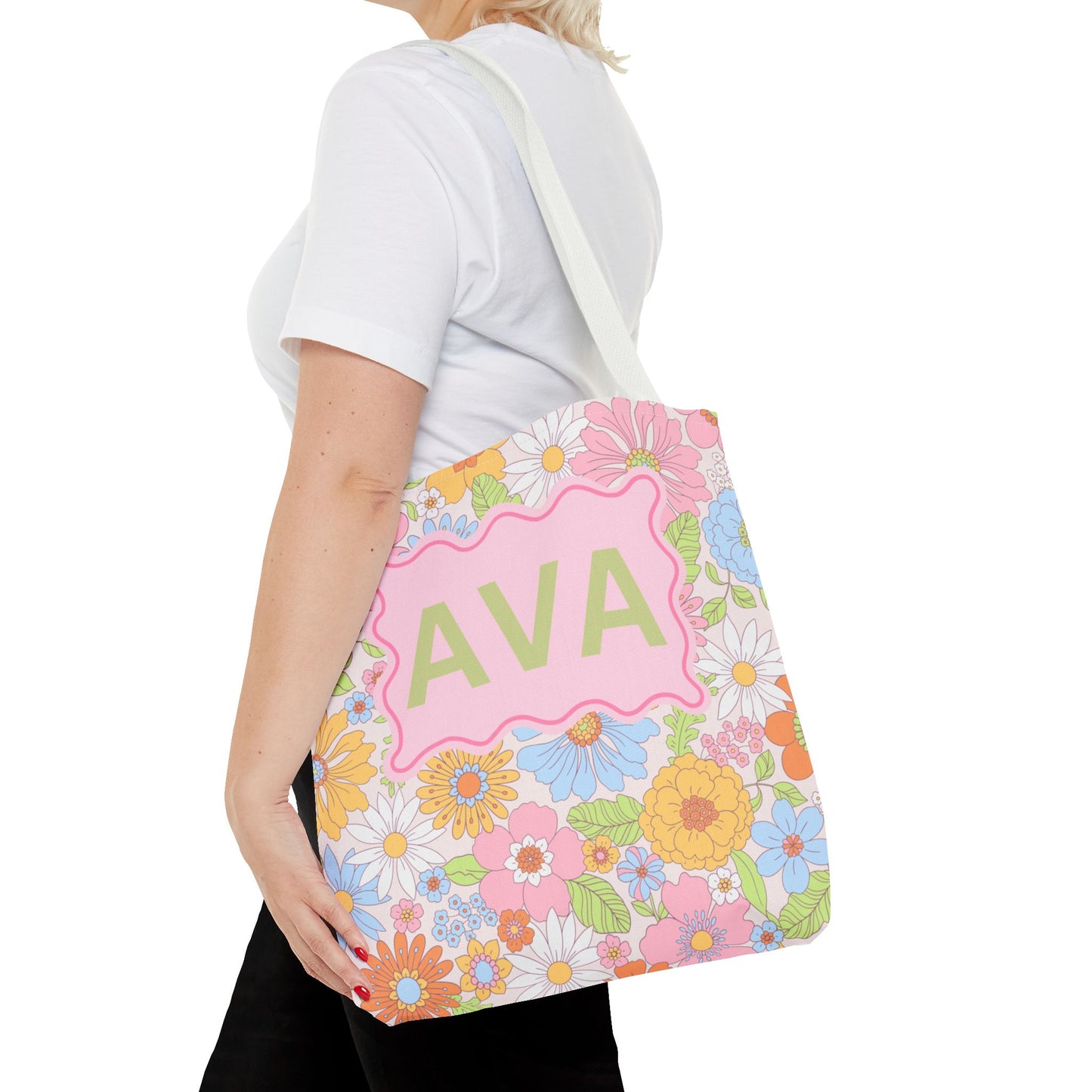 Personalized Floral Tote Bag - Custom Name Design for Everyday Use