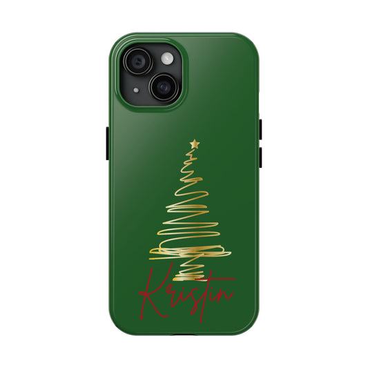 Personalized Christmas Tree Phone Case- Green and Gold