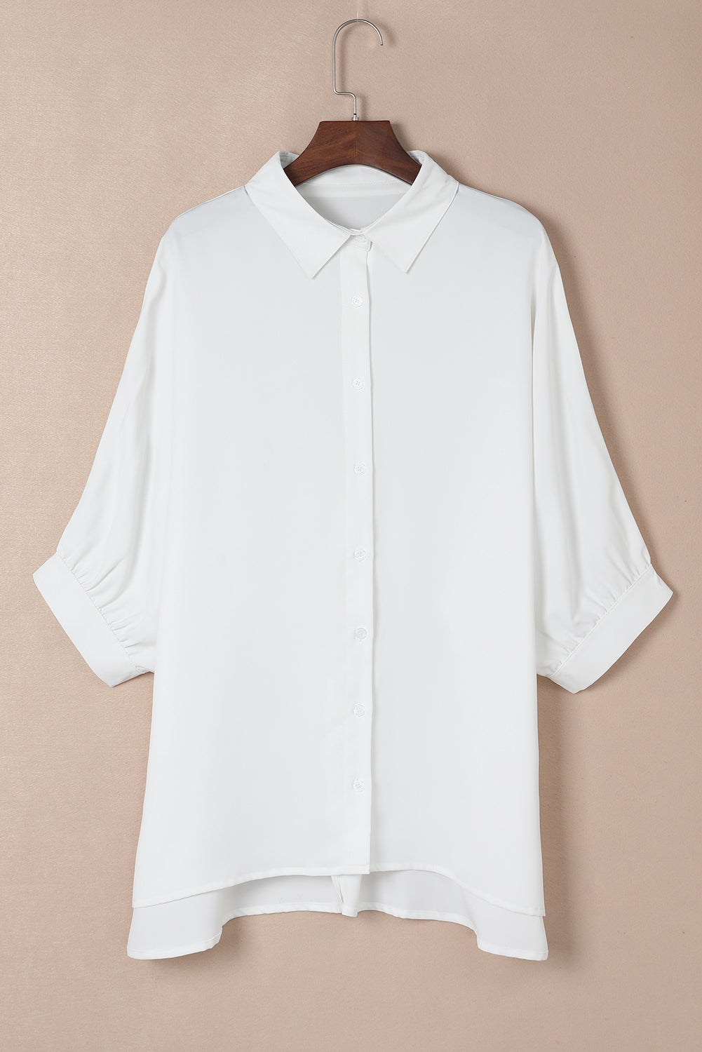 White 3/4 Puff Sleeve Oversize Shirt