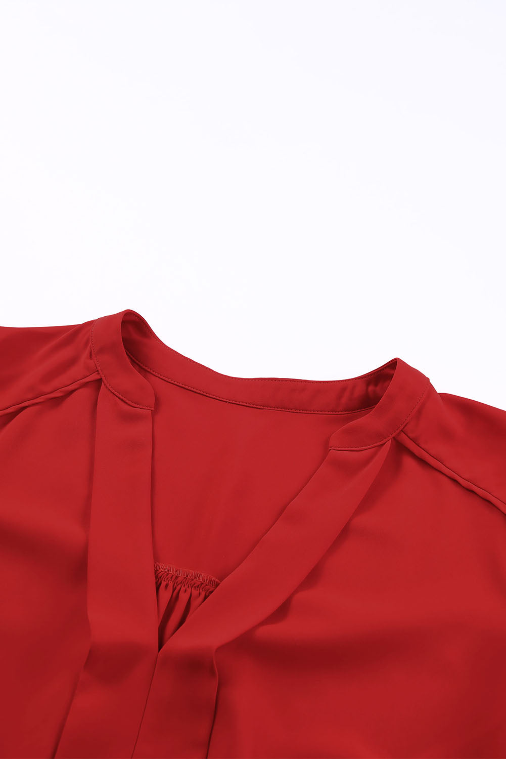 Fiery Red Solid Color Half Sleeve V Neck Blouse