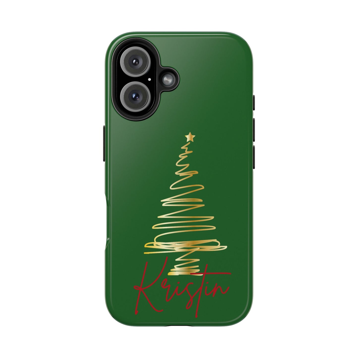 Personalized Christmas Tree Phone Case- Green and Gold