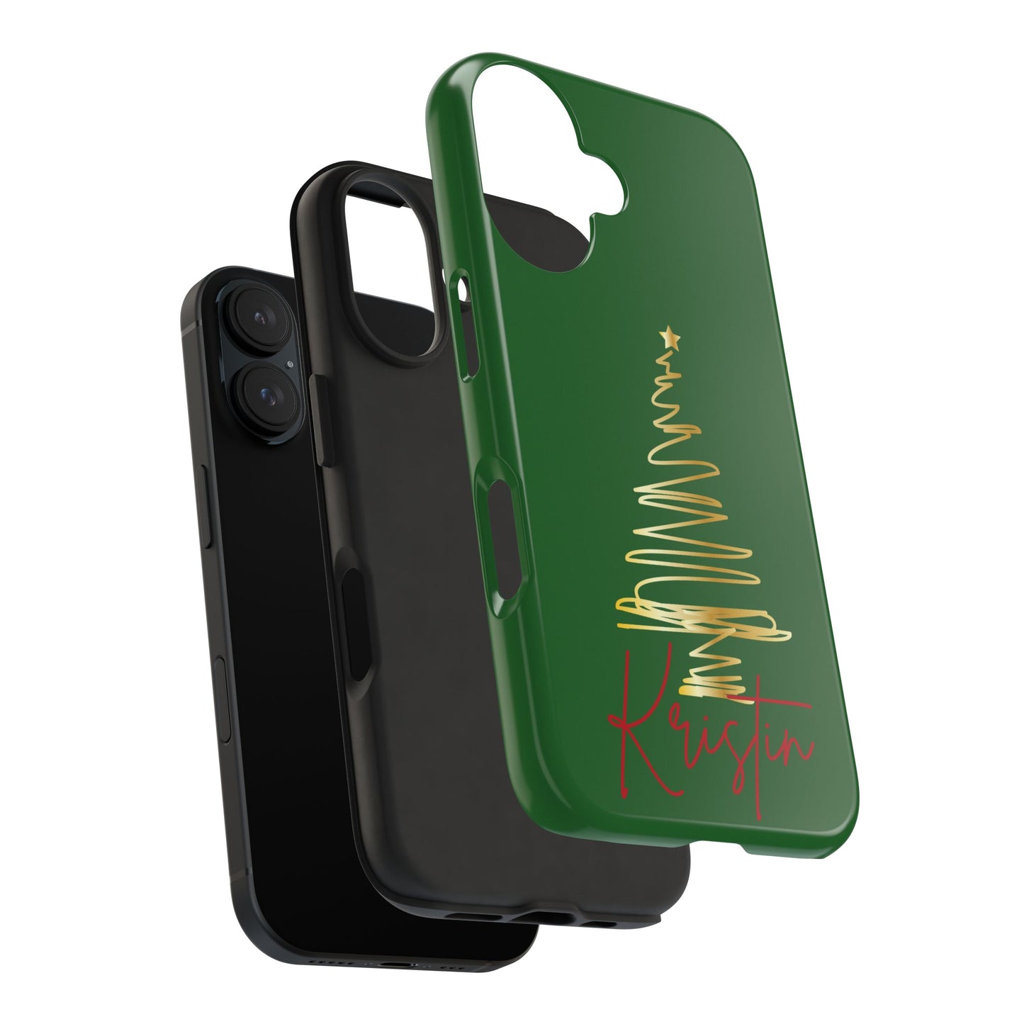 Personalized Christmas Tree Phone Case- Green and Gold