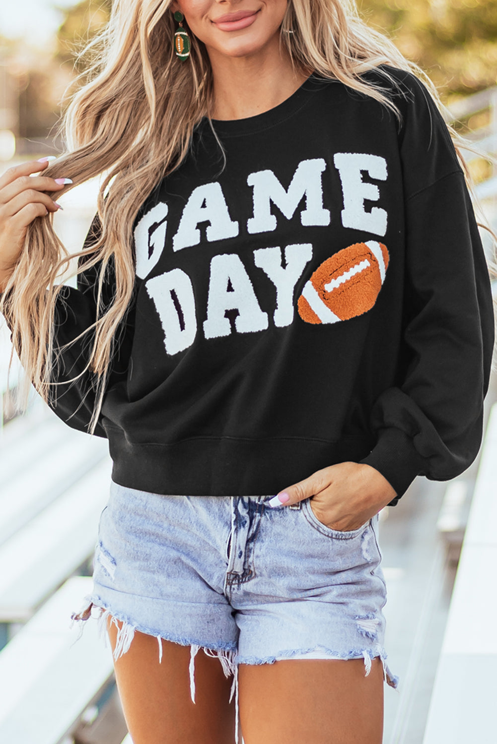 White GAME DAY Graphic Varsity Pullover Sweatshirt