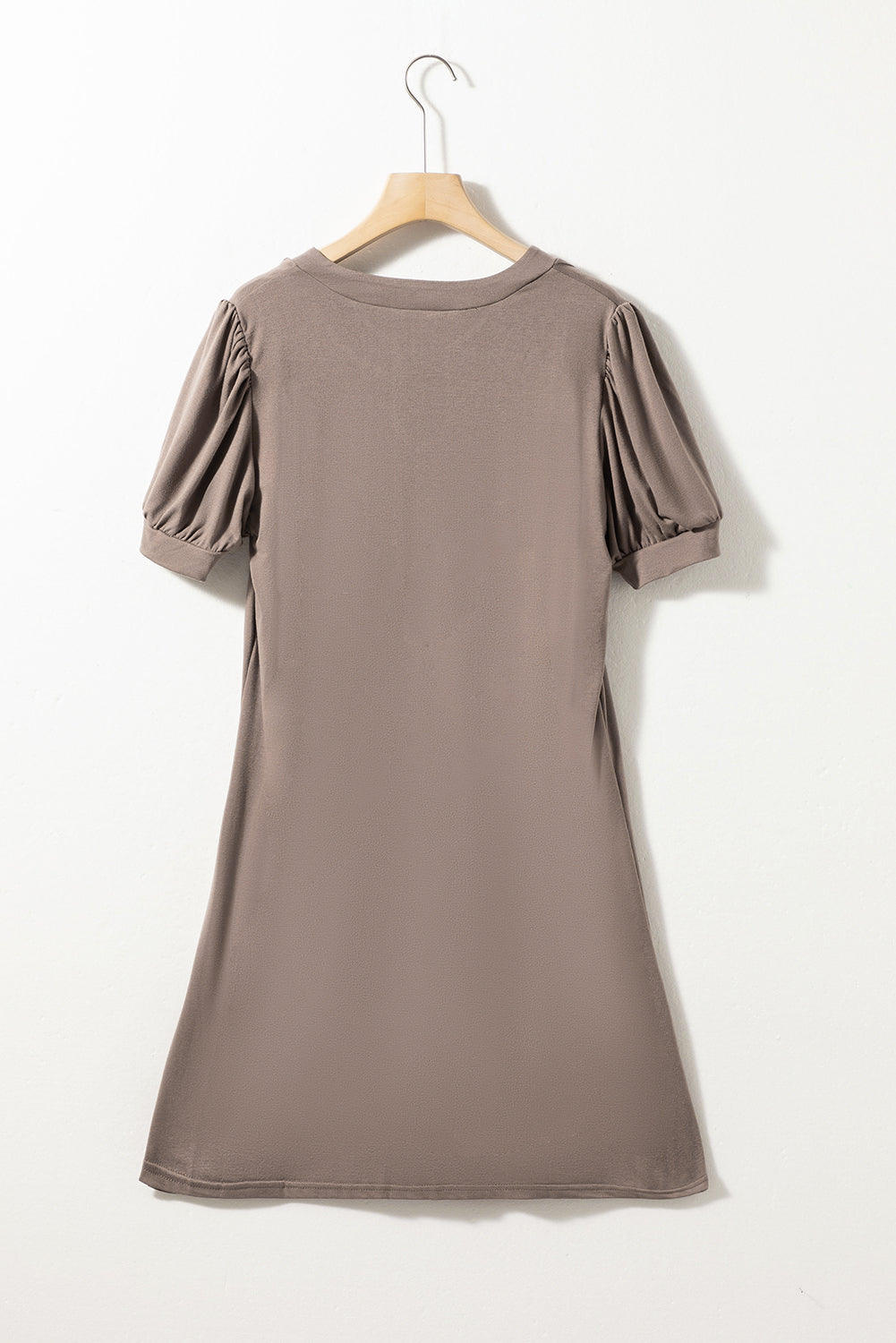 Desert Palm Notched Neck Pleated Puff Sleeve Shift T-shirt Dress