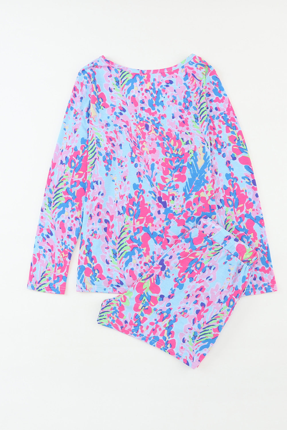 Sky Blue Floral Long Sleeve Top and Drawstring Shorts Set