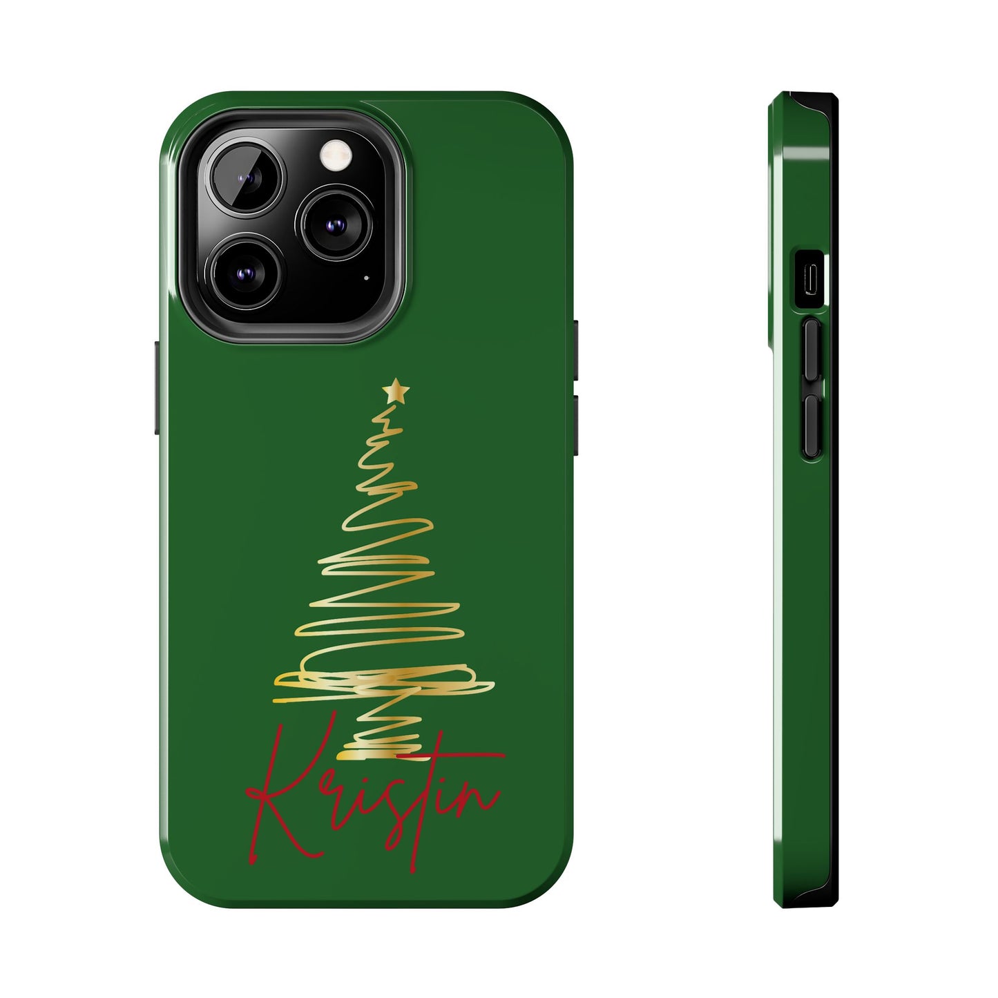 Personalized Christmas Tree Phone Case- Green and Gold