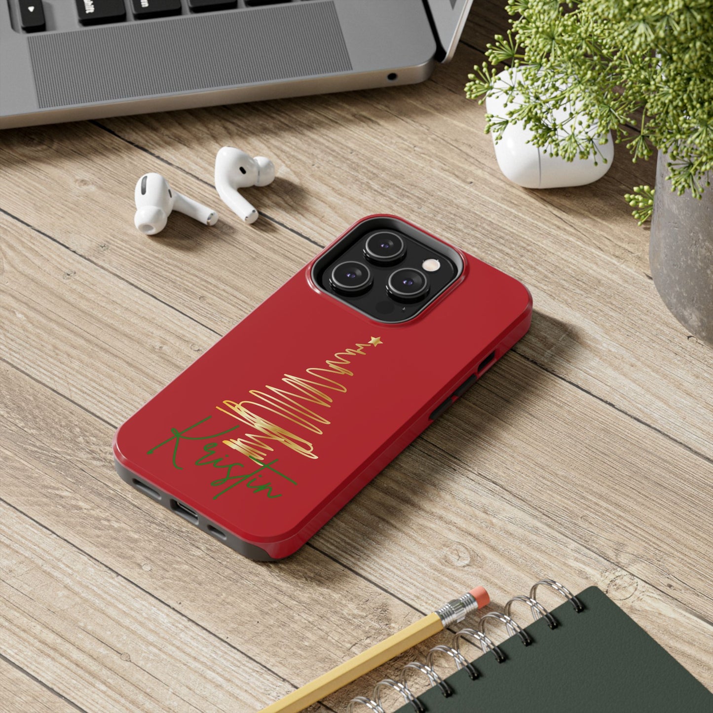 Personalized Christmas Phone Case - Red and Gold