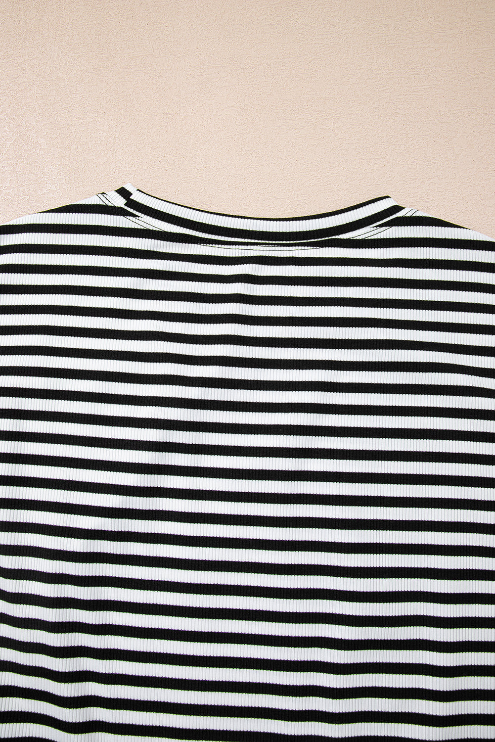 Black Stripe Ribbed Cap Sleeve Round Neck T Shirt